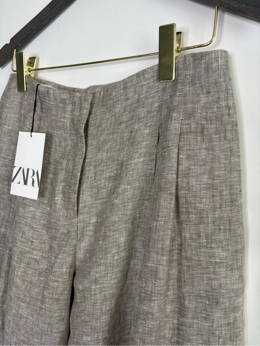 NWT ZARA 100% Linen Pleated Wide-leg Dress Pants Gray Minimalist